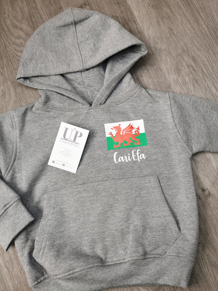 Welsh flag kids personalised hoodie