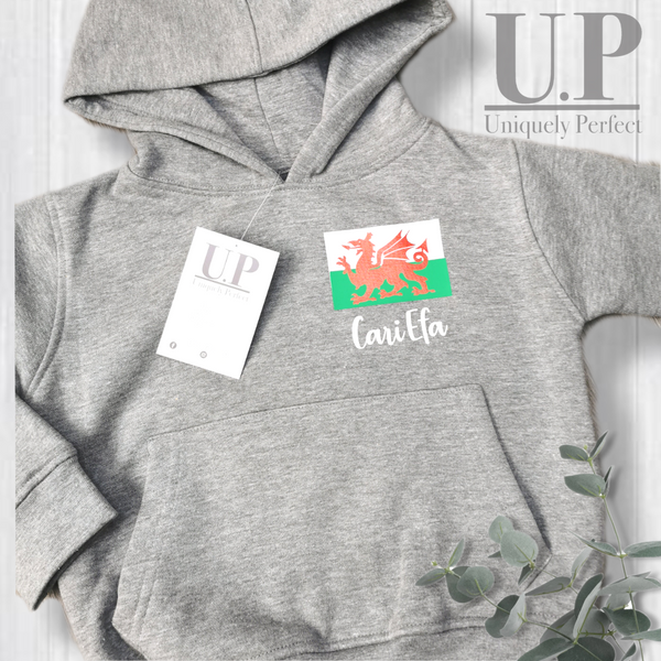 Welsh flag kids personalised hoodie
