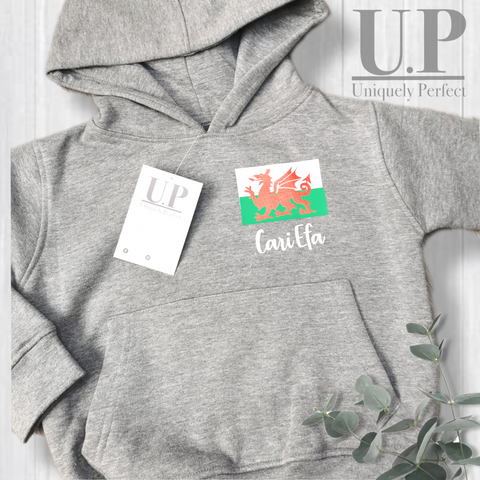 Welsh flag kids personalised hoodie